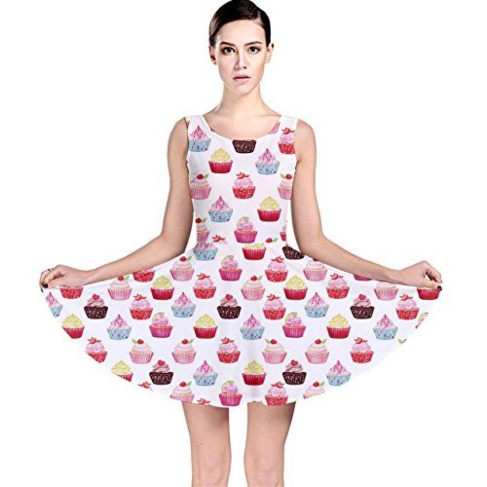 CowCow Pink Watercolor Cupcakes Pattern Dress